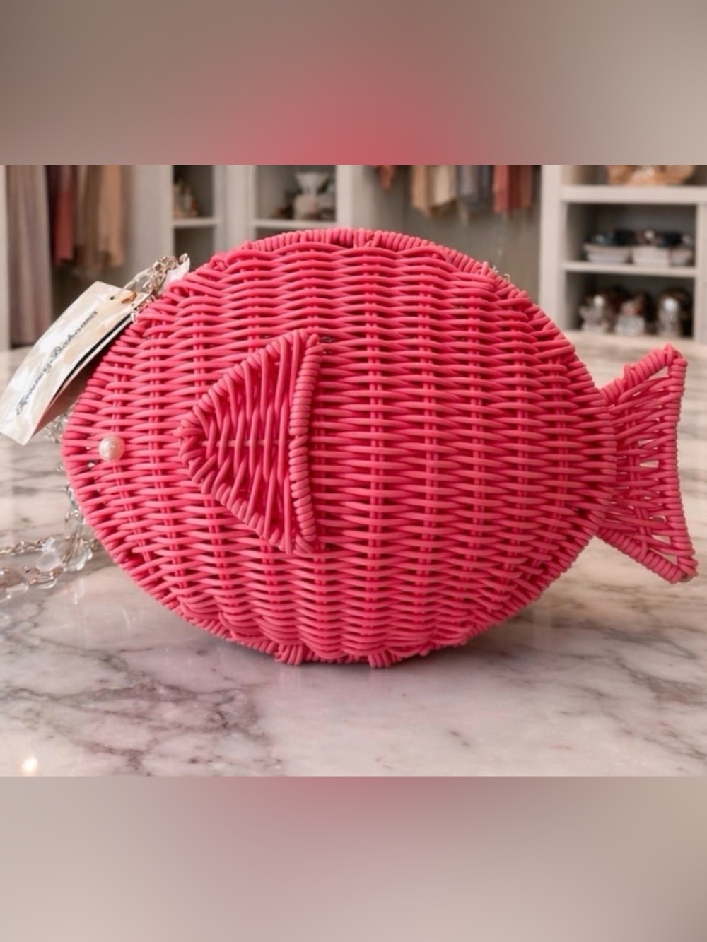 New Tommy Bahama Pink Woven Fish Crossbody Bag - Picture 5 of 10